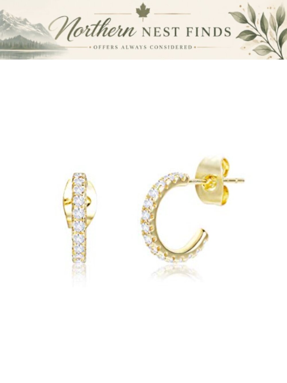 Small Open Hoop Earrings Cubic Zirconia 925 Sterling Silver Post Women